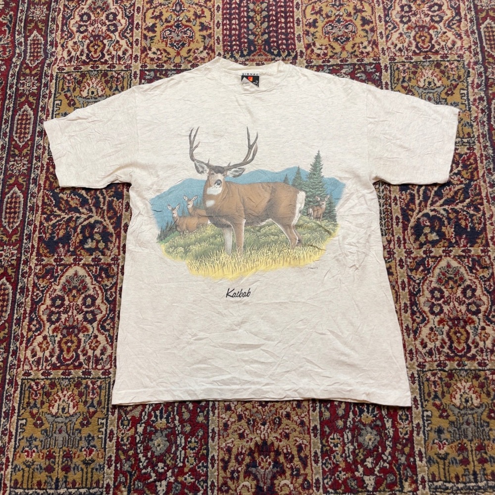 VTG 1991 Signal Sports Kaibab Deer Graphic T-Shirt Mens Large Heather Gray USA